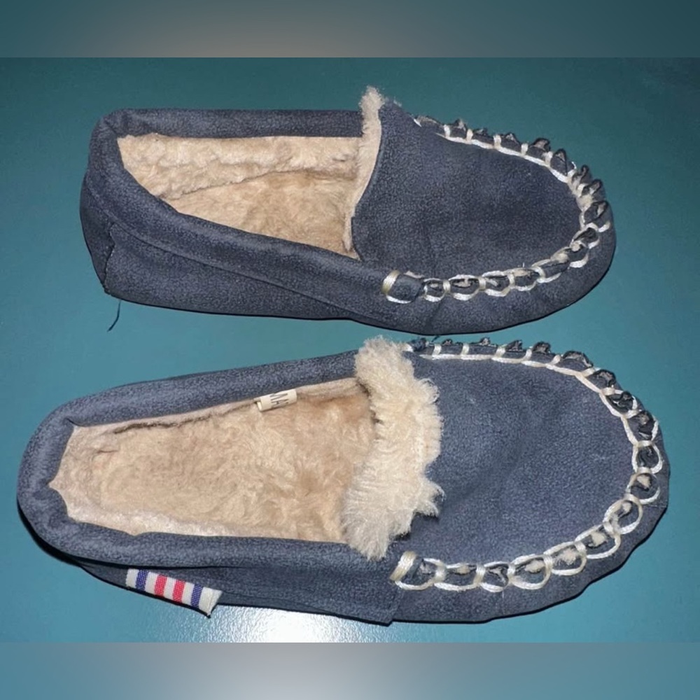 Rivieras: Cozy Blue Moccasin Slippers